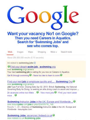 Careers in Aquatics is top of google when you search for 'swimming jobs'.
